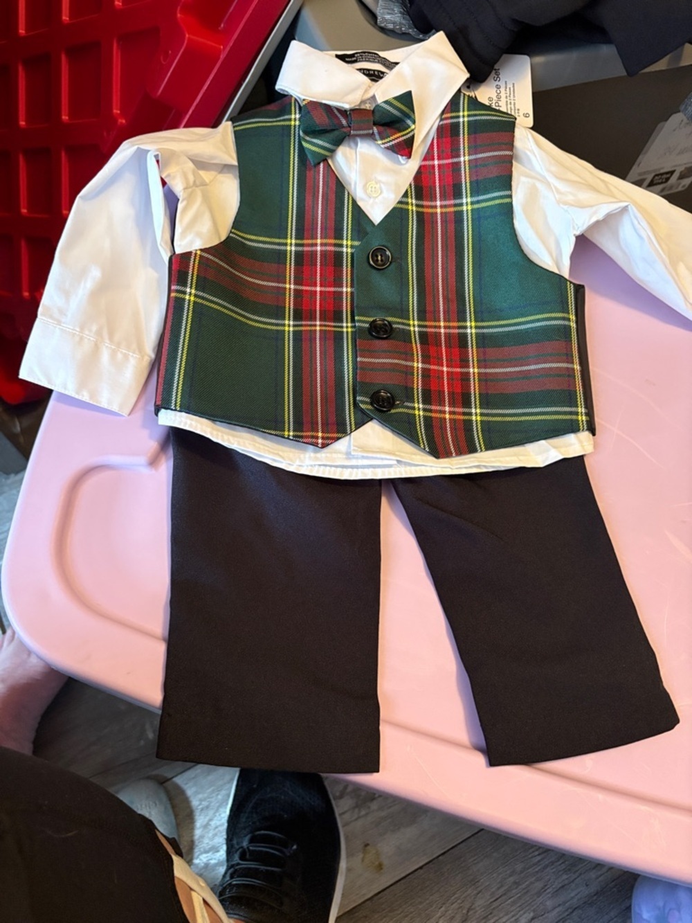 Andrew Fezza White-Collar Red & Green Plaid Toddler suit